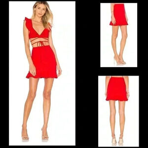 Revolve Lovers + Friends Flamingo Red Ruffle Skirt